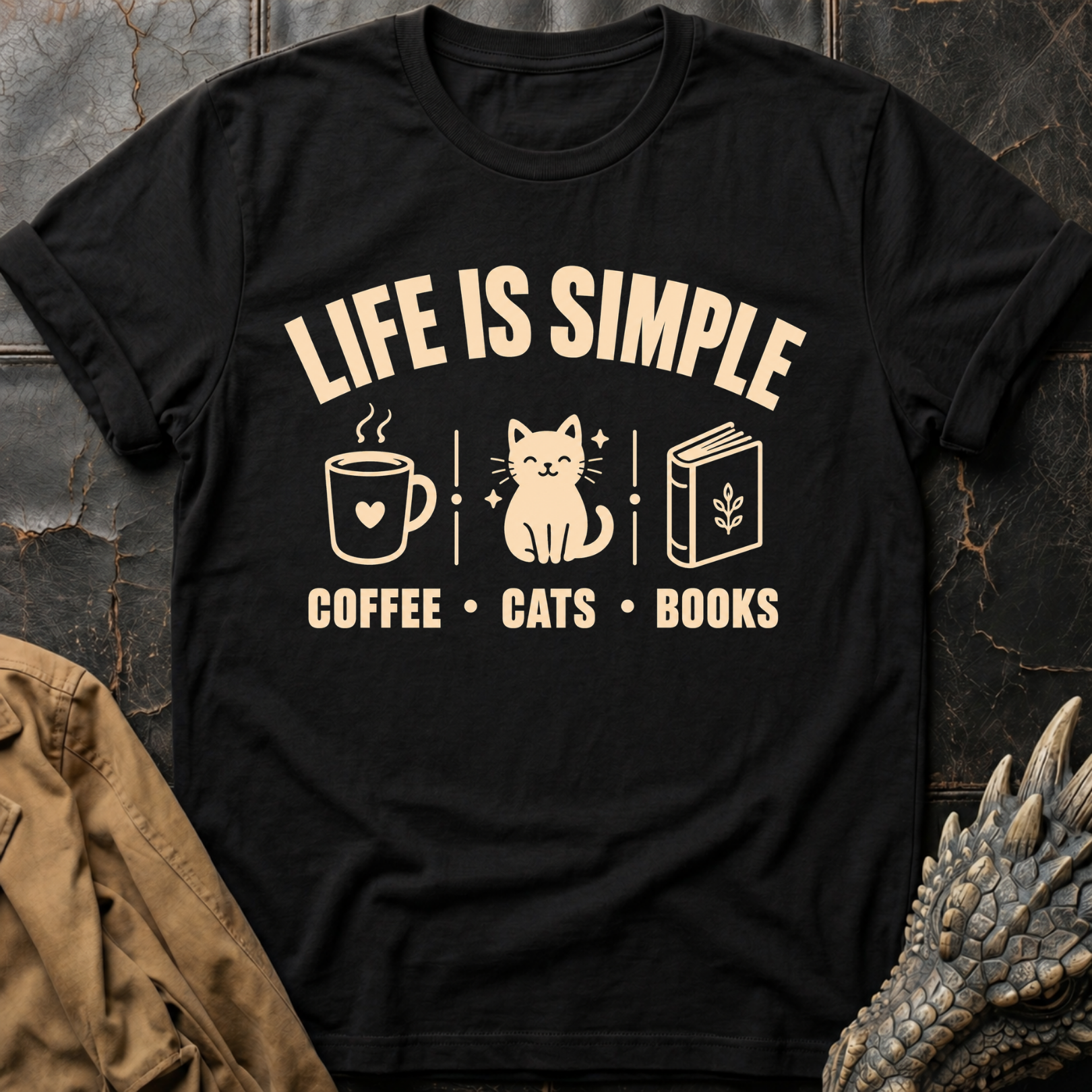 Coffee, Cats & Books | T-Shirt