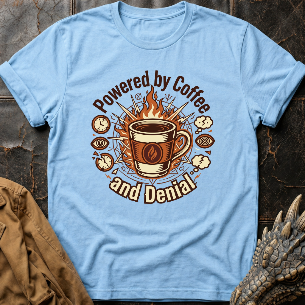 Powered By Coffee And Denial | T-Shirt