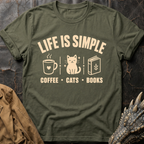 Coffee, Cats & Books | T-Shirt