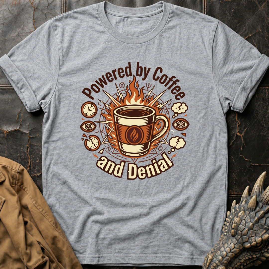 Powered By Coffee And Denial | T-Shirt