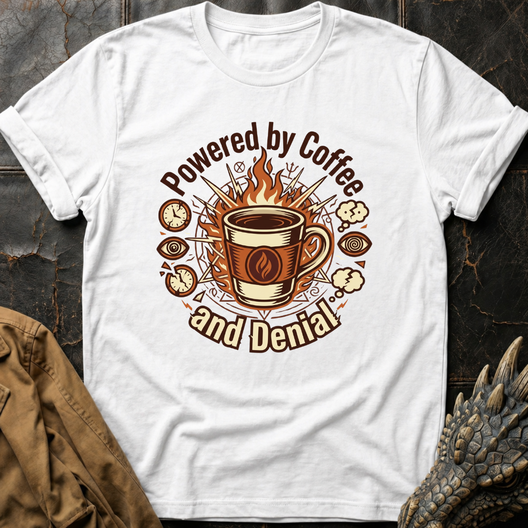 Powered By Coffee And Denial | T-Shirt